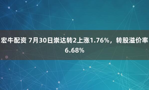宏牛配资 7月30日崇达转2上涨1.76%，转股溢价率6.68%